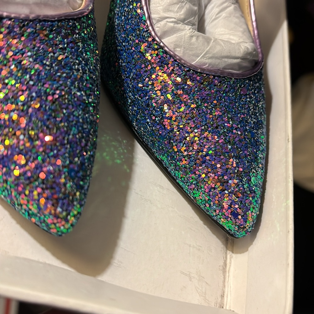 NINE WEST DARK PURPLE WITH PINK HIGHLIGHTS GLITTER PUMPS SIZE 5 - Picture 2 of 3